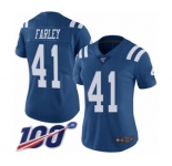 Women's Indianapolis Colts #41 Matthias Farley Limited Royal Blue Rush Vapor Untouchable 100th Season Football Jersey