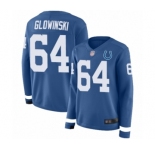 Women's Indianapolis Colts #64 Mark Glowinski Limited Blue Therma Long Sleeve Football Jersey