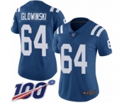 Women's Indianapolis Colts #64 Mark Glowinski Royal Blue Team Color Vapor Untouchable Limited Player 100th Season Football Jersey