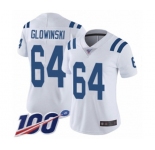 Women's Indianapolis Colts #64 Mark Glowinski White Vapor Untouchable Limited Player 100th Season Football Jersey