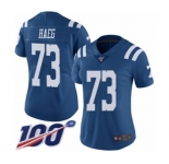 Women's Indianapolis Colts #73 Joe Haeg Limited Royal Blue Rush Vapor Untouchable 100th Season Football Jersey