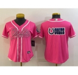 Women's Indianapolis Colts Team Big Logo Pink With Patch Cool Base Stitched Baseball Jersey