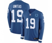 Youth Indianapolis Colts #19 Johnny Unitas Limited Blue Therma Long Sleeve Football Jersey