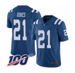 Youth Indianapolis Colts #21 Nyheim Hines Limited Royal Blue Rush Vapor Untouchable 100th Season Football Jersey