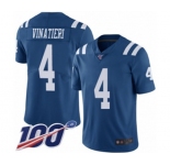 Youth Indianapolis Colts #4 Adam Vinatieri Limited Royal Blue Rush Vapor Untouchable 100th Season Football Jersey