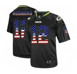 Men's Green Bay Packers #12 Aaron Rodgers Elite Black USA Flag Fashion Football Jersey