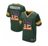 Men's Green Bay Packers #12 Aaron Rodgers Elite Green Home USA Flag Fashion Football Jersey