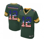 Men's Green Bay Packers #12 Aaron Rodgers Elite Green USA Flag Fashion Football Jersey