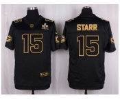 Nike Green Bay Packers #15 Bart Starr Black Pro Line Gold Collection Jersey[Elite]