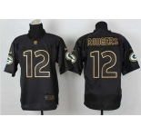 nike nfl jerseys green bay packers #12 aaron rodgers black[Elite gold lettering fashion]