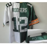 nike nfl jerseys green bay packers #12 rodgers white-green[Elite split signature]