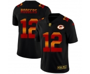 Green Bay Packers #12 Aaron Rodgers Men's Black Nike Red Orange Stripe Vapor Limited NFL Jersey
