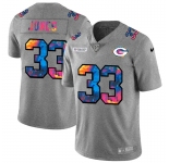 Green Bay Packers #33 Aaron Jones Men's Nike Multi-Color 2020 NFL Crucial Catch NFL Jersey Greyheather