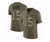 Men Nike Green Bay Packers #15 Bart Starr Limited Olive Camo 2017 Salute to Service NFL Jersey