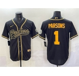 Men's Green Bay Packers #1 Micah Parsons Black Gold Cool Base Stitched Baseball Jersey