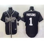Men's Green Bay Packers #1 Micah Parsons Black Reflective With Patch Cool Base Stitched Baseball Jersey