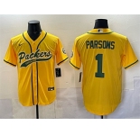 Men's Green Bay Packers #1 Micah Parsons Gold Cool Base Stitched Baseball Jersey