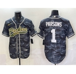 Men's Green Bay Packers #1 Micah Parsons Gray Camo Cool Base Stitched Baseball Jersey