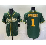 Men's Green Bay Packers #1 Micah Parsons Green Cool Base Stitched Baseball Jersey