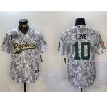 Men's Green Bay Packers #10 Jordan Love 2024 Arctic Camo Salute To Service Stitched Baseball Jersey