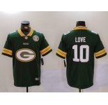 Men's Green Bay Packers #10 Jordan Love Green Big Logo With Patch Vapor Limited Stitched Football Jersey