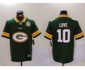Men's Green Bay Packers #10 Jordan Love Green Big Logo With Patch Vapor Limited Stitched Football Jersey