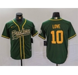 Men's Green Bay Packers #10 Jordan Love Green Cool Base Stitched Baseball Jersey