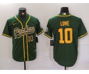 Men's Green Bay Packers #10 Jordan Love Green Cool Base Stitched Baseball Jerseys