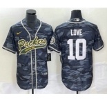 Men's Green Bay Packers #10 Jordan Love Grey Camo With Patch Cool Base Stitched Baseball Jersey