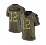 Men's Green Bay Packers #12 Aaron Rodgers 2021 Olive Camo Salute To Service Limited Stitched Football Jersey