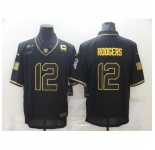Men's Green Bay Packers #12 Aaron Rodgers Black C patch Nike 2020 Salute To Service Limited Jersey