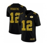 Men's Green Bay Packers #12 Aaron Rodgers Black Leopard Print Fashion Vapor Limited Football Jersey