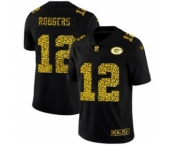 Men's Green Bay Packers #12 Aaron Rodgers Black Leopard Print Fashion Vapor Limited Football Jersey