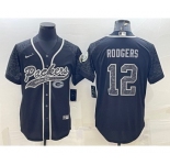 Men's Green Bay Packers #12 Aaron Rodgers Black Reflective With Patch Cool Base Stitched Baseball Jersey