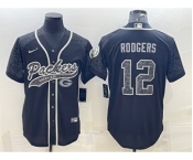 Men's Green Bay Packers #12 Aaron Rodgers Black Reflective With Patch Cool Base Stitched Baseball Jersey