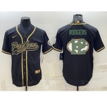Men's Green Bay Packers #12 Aaron Rodgers Black Team Big Logo With Patch Cool Base Stitched Baseball Jersey