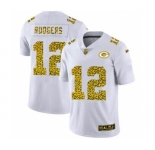 Men's Green Bay Packers #12 Aaron Rodgers Flocked Leopard Print Vapor Limited Football Jersey White