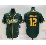 Men's Green Bay Packers #12 Aaron Rodgers Green Yellow Stitched MLB Cool Base Nike Baseball Jersey