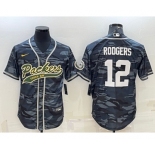 Men's Green Bay Packers #12 Aaron Rodgers Grey Camo With Patch Cool Base Stitched Baseball Jersey