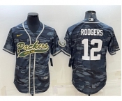 Men's Green Bay Packers #12 Aaron Rodgers Grey Camo With Patch Cool Base Stitched Baseball Jersey
