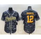 Men's Green Bay Packers #12 Aaron Rodgers Grey Gold Camo With Patch Cool Base Stitched Baseball Jersey