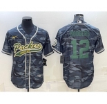 Men's Green Bay Packers #12 Aaron Rodgers Grey Green Camo With Patch Cool Base Stitched Baseball Jersey
