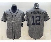 Men's Green Bay Packers #12 Aaron Rodgers Grey Gridiron With Patch Cool Base Stitched Baseball Jersey
