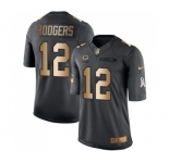 Men's Green Bay Packers #12 Aaron Rodgers Limited Black Gold Salute to Service Football Jersey