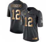 Men's Green Bay Packers #12 Aaron Rodgers Limited Black Gold Salute to Service Football Jersey