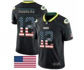 Men's Green Bay Packers #12 Aaron Rodgers Limited Black Rush USA Flag Football Jersey