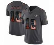 Men's Green Bay Packers #12 Aaron Rodgers Limited Black USA Flag 2019 Salute To Service Football Jersey
