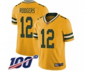 Men's Green Bay Packers #12 Aaron Rodgers Limited Gold Rush Vapor Untouchable 100th Season Football Jersey
