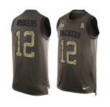 Men's Green Bay Packers #12 Aaron Rodgers Limited Green Salute to Service Tank Top Football Jersey
