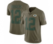 Men's Green Bay Packers #12 Aaron Rodgers Limited Olive 2017 Salute to Service Football Jersey